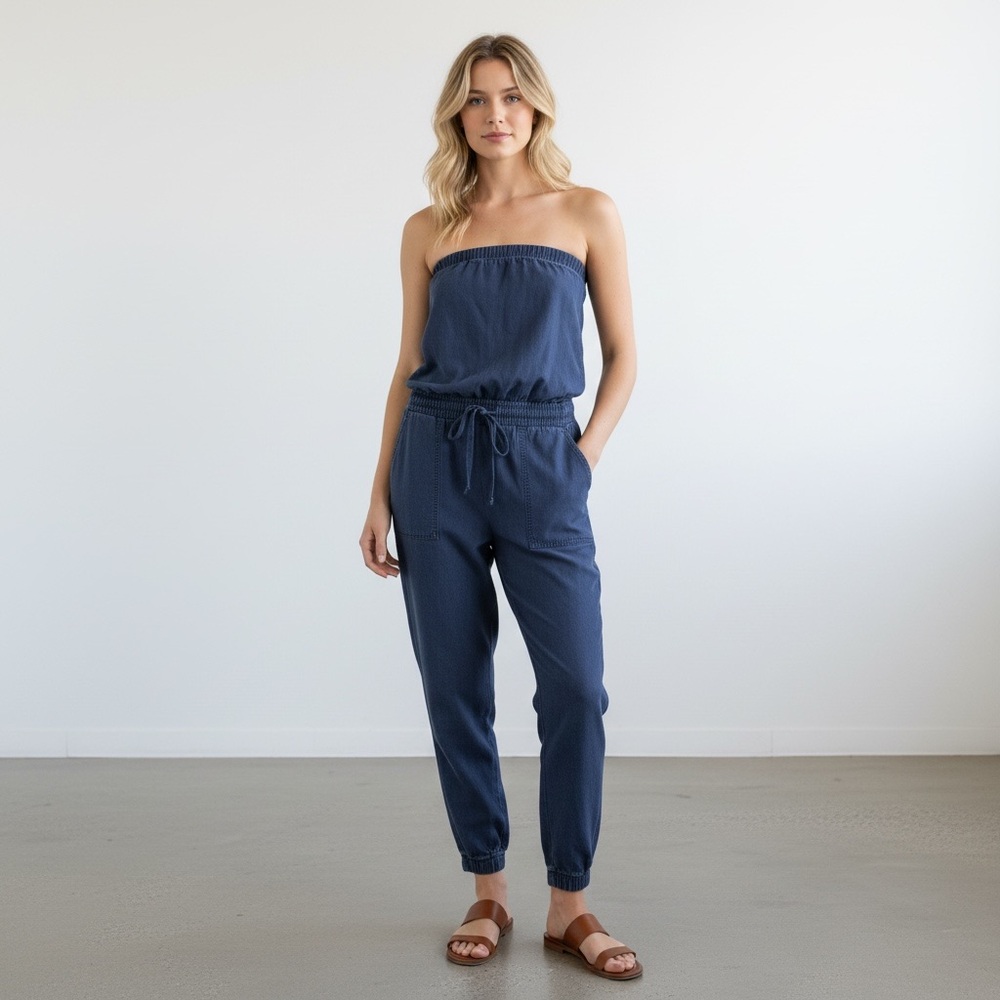 YFB Chic Strapless Blue Jumpsuit